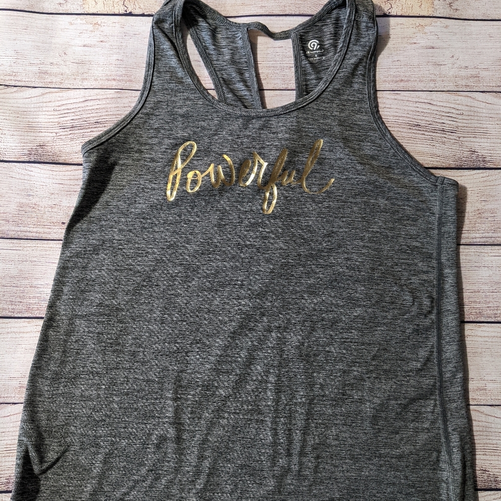 C9 Champion Women's Strappy Racerback Active Tank, Small, Gray "Powerful"